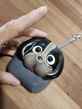 Cute Dog Face Leather Coin Purse - Black and Gray